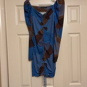 PrettyLittleThing Blue and Brown Mini Dress